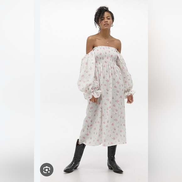 Sleeper Atlanta Floral Off-Shoulder Linen Dress And Hair Tie Small - Picture 7 of 7